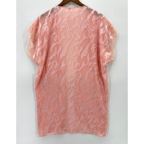 Val Mode Robe Womens Open Cover Up Lightweight Short Sleeve Lace Pink L - Picture 2 of 9